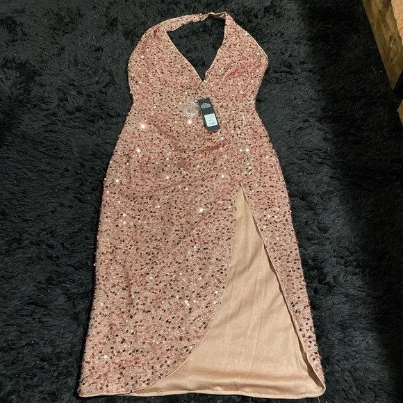 Fashion Nova Sparkling Backless Dress in Pink - Picture 1 of 5